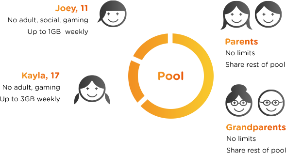 Share pools of voice and data between your devices.